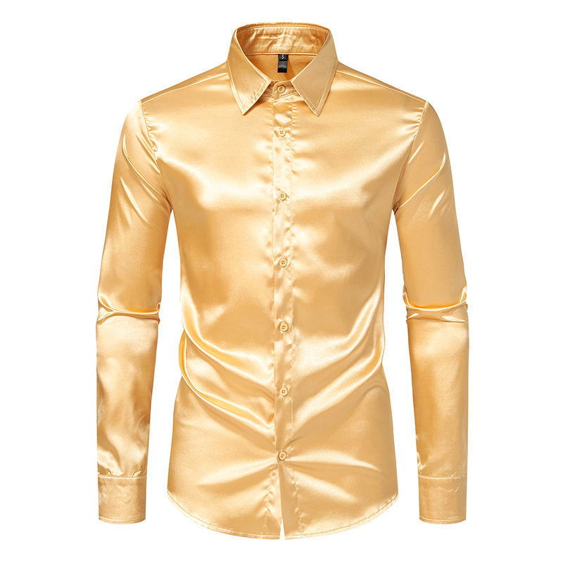 Herren Elegantes Satin-Hemd mit glänzender Oberfläche und modernem Schnitt EB