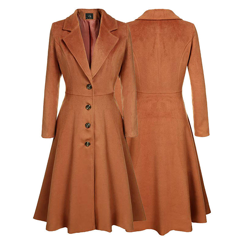 Damen Eleganter Wollmantel mit tailliertem Schnitt und langen Ärmeln EB