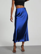 Damen Elegante und fließende Satin Maxiröcke EB