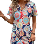Damen Casual Kleid mit floralen Mustern und einem eleganten V-Ausschnitt EB