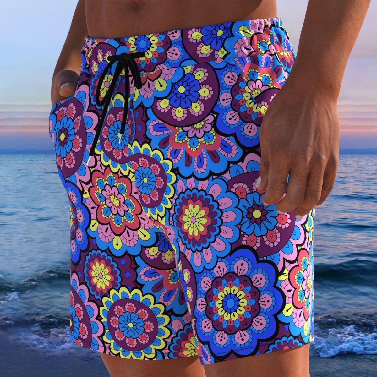 Herren Badeshorts mit animalischem Muster und elastischem Bund EB