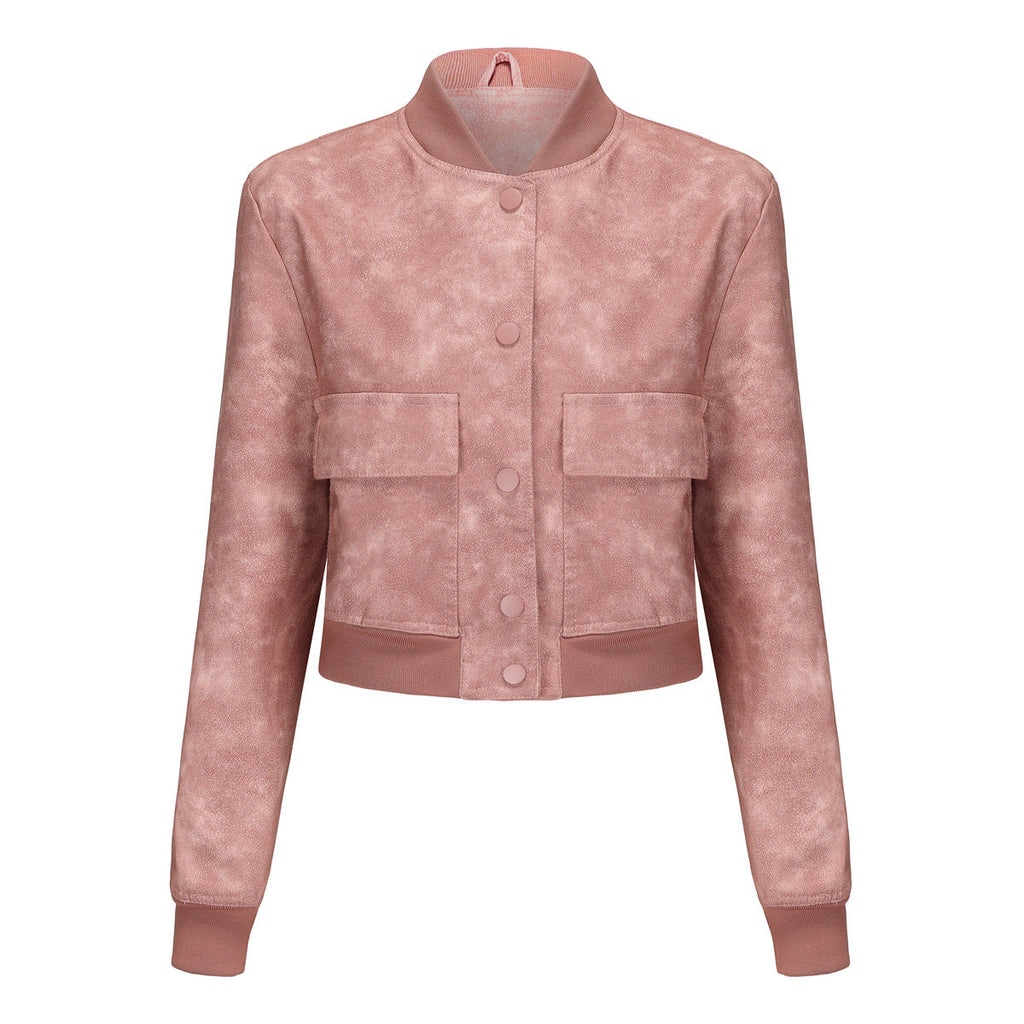 Damen Kunstleder Bomberjacke mit praktischen Taschen und elastischen Bündchen EB