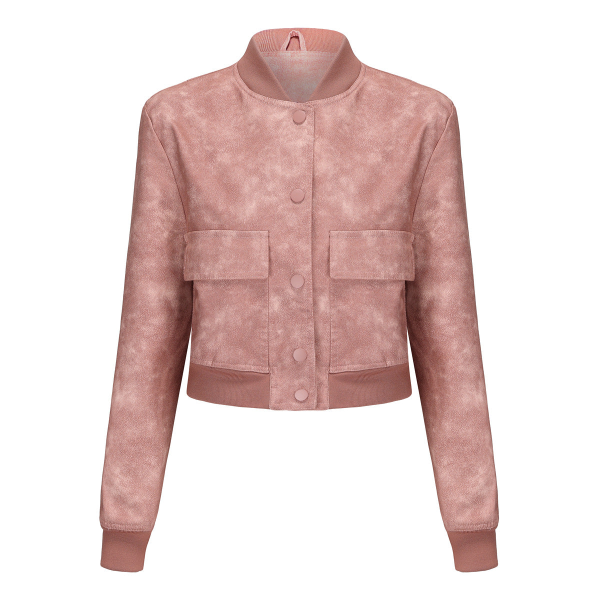 Damen Kunstleder Bomberjacke mit praktischen Taschen und elastischen Bündchen EB