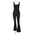 Damen Eleganter Wickel-Overall mit tiefem Ausschnitt und ausgestellten Beinen EB