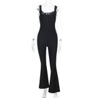 Damen Eleganter Wickel-Overall mit tiefem Ausschnitt und ausgestellten Beinen EB