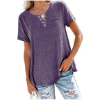 Damen hochwertiges T-Shirt mit Knopfdetail und lockerem Schnitt EB