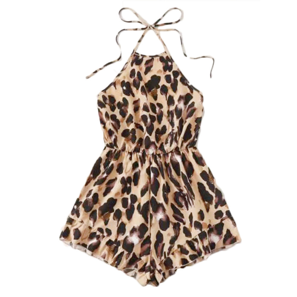 Damen Ärmelloser Jumpsuit mit tierischem Muster und Trägern EB