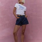 Damen Jeansshorts mit verstellbarem Kordelzug und modischem Muster EB