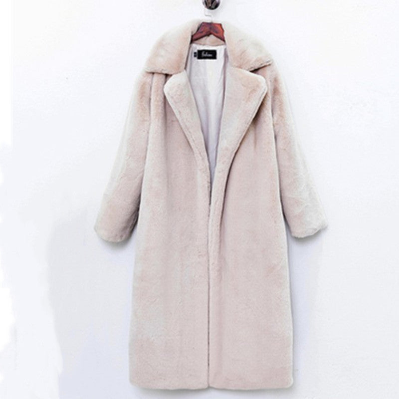 Damen Langer Teddy-Mantel mit breitem Revers und elegantem Schnitt EB