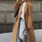 Damen Eleganter Wildleder-Trenchcoat mit doppelt geknöpftem Design EB