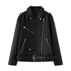 Damen Kunstleder Bikerjacke mit praktischen Reißverschlusstaschen und Gürtel EB
