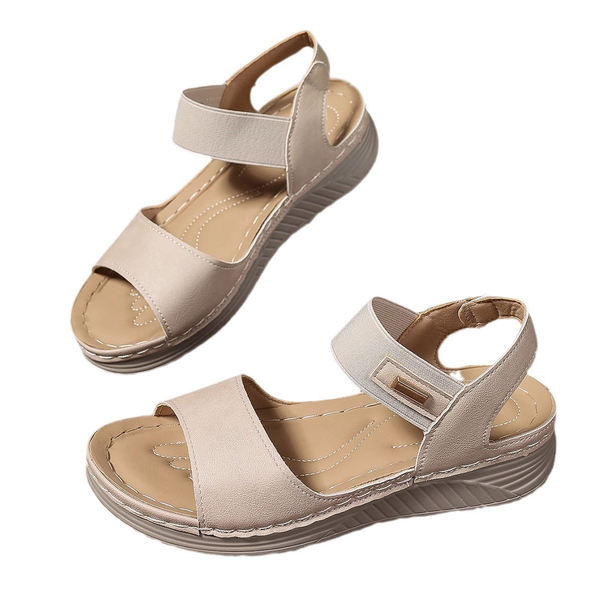 Damen Bequeme Wedge-Sandaletten mit verstellbarem Riemendesign EB