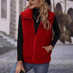 Damen Flauschige Weste mit Karomuster und Taschen EB