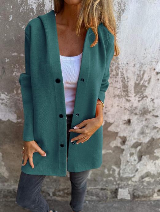 Damen nan Kapuzenmantel mit Druckknopfleiste und geradem Oversize-Schnitt EB