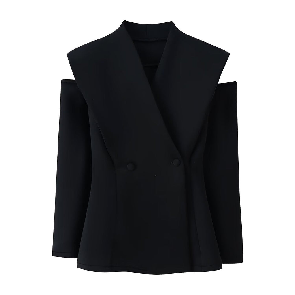 Damen elegante Blazerjacke mit modernem Schnitt und außergewöhnlichem Kragen EB