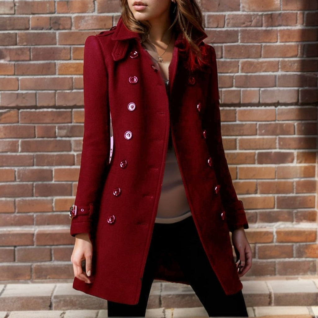 Damen eleganter Trenchcoat mit doppelter Knopfreihe und gewichtetem Kragen EB