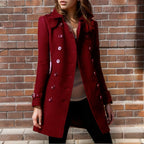 Damen eleganter Trenchcoat mit doppelter Knopfreihe und gewichtetem Kragen EB