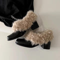 Damen Elegante Booties mit luxuriösem Fellrand und stabilem Blockabsatz EB