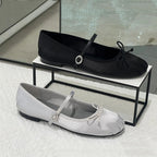 Damen Ballerinas mit verstellbarem Riemen und zierlichem Schleifendetail EB