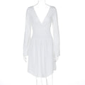Damen elegantes Kleid mit tiefem V-Ausschnitt und langen Ärmeln EB