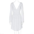 Damen elegantes Kleid mit tiefem V-Ausschnitt und langen Ärmeln EB