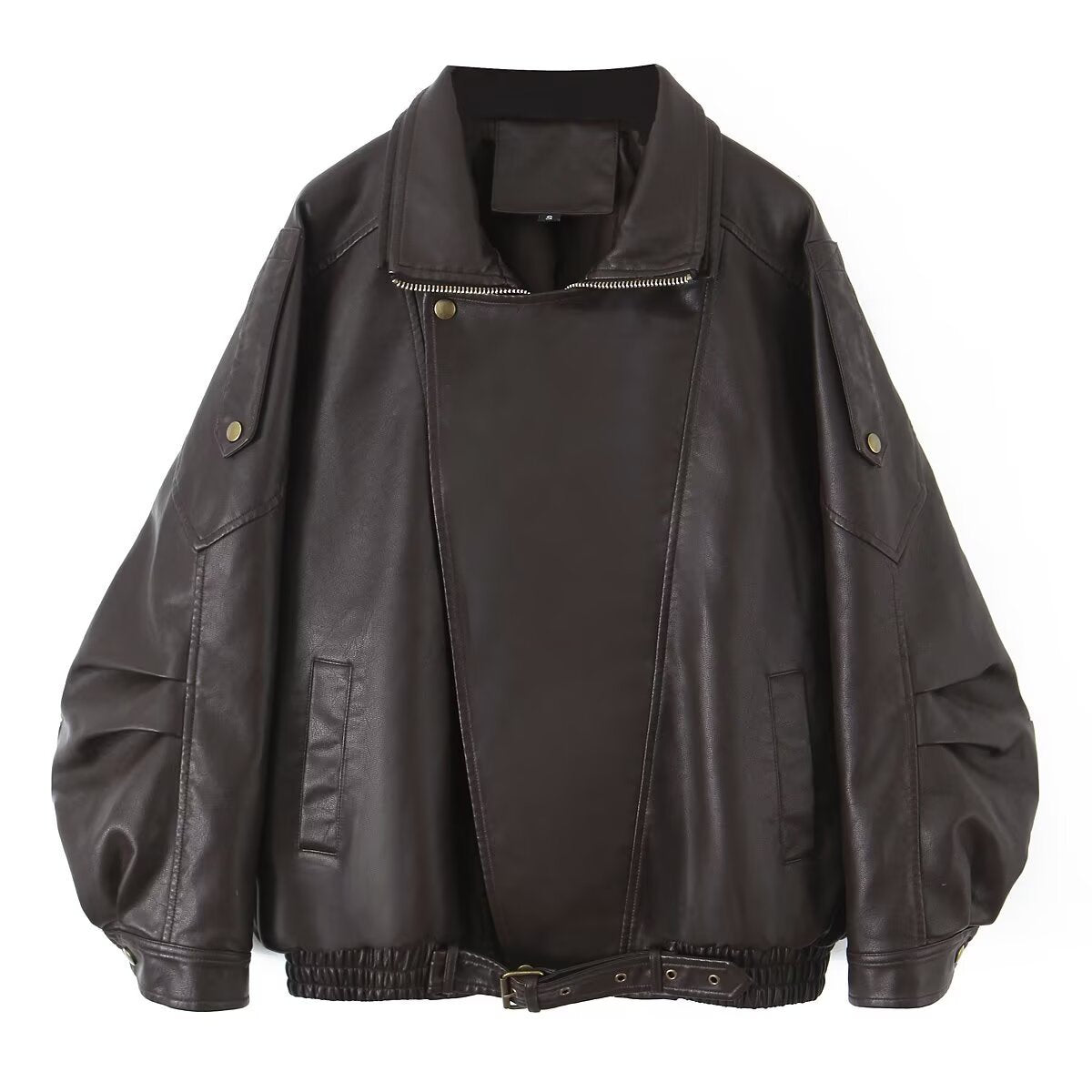 Damen Kunstlederjacke im lässigen Oversized-Stil mit Taillenzug EB