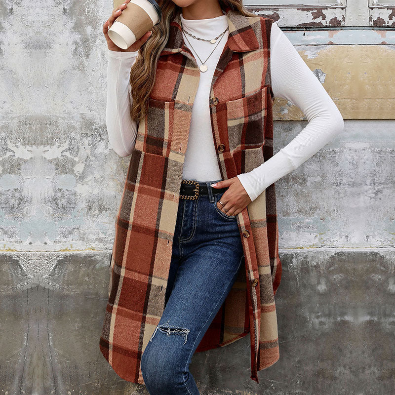 Damen Karojacke mit modischem Schnitt und praktischen Taschen EB