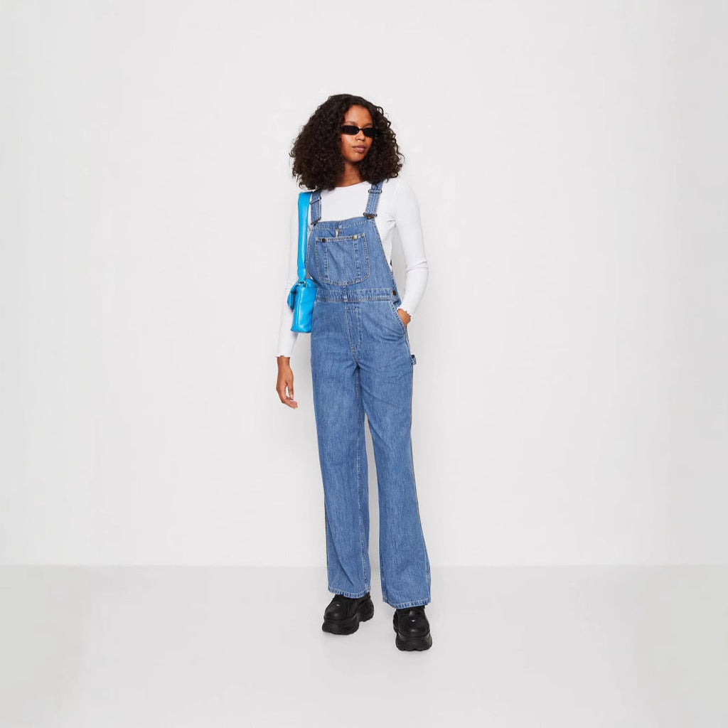 Damen Denim-Latzhose mit weitem Bein und verstellbaren Trägern EB