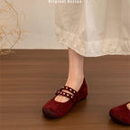 Damen elegante Ballerinas mit dekorativen Schnallen und stützender Innensohle EB
