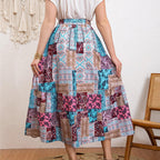 Damen Maxirock mit buntem Patchwork-Design und Taillengürtel EB