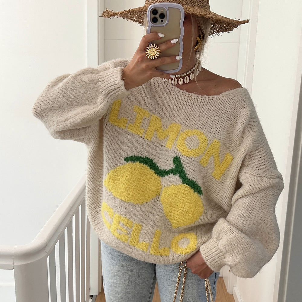 Damen Grobstrick Cardigan mit fröhlichem Motiv EB