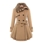 EB | Damen-Trenchcoat mit Veganem Fell und Gürtel
