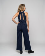 Damen Jumpsuit mit hohem Kragen und weitem Bein