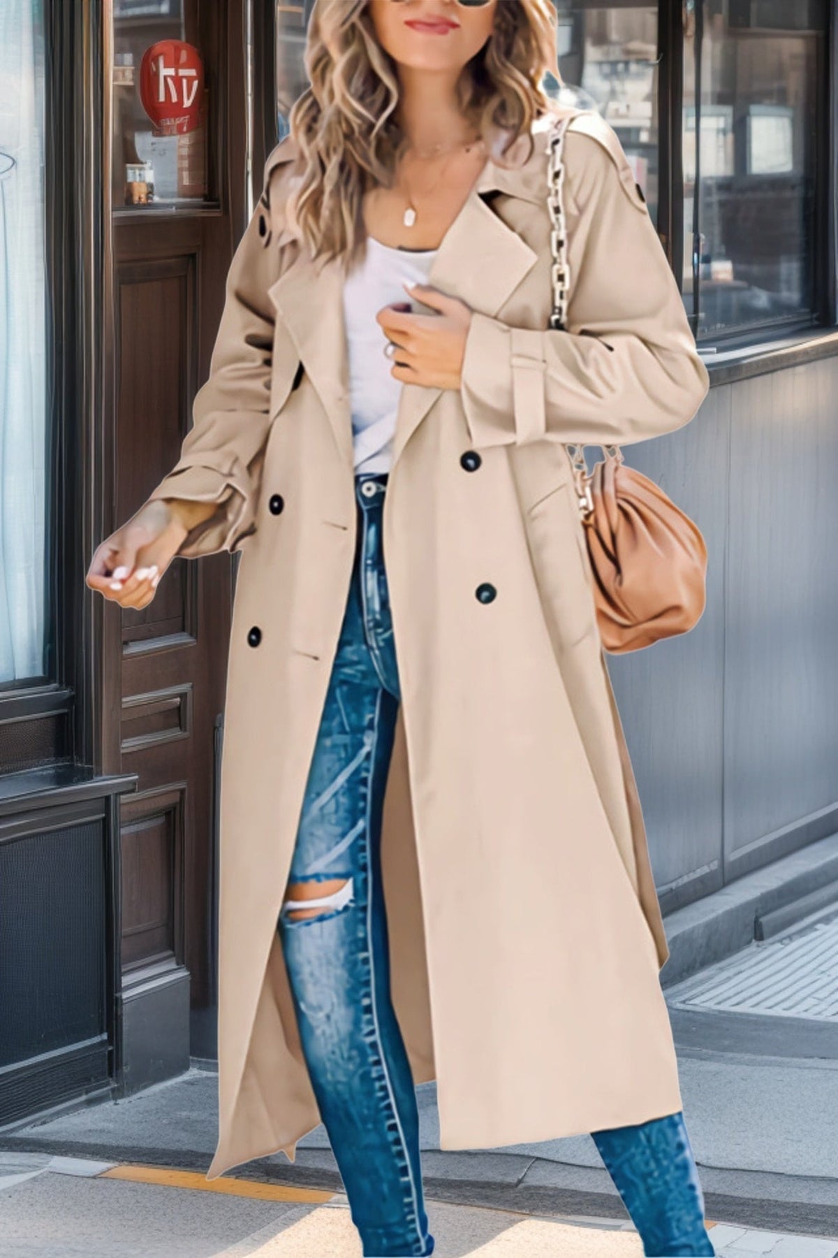 EB | Trenchcoat Relaxed Fit Doppelreiher Gürteltasche Atmungsaktive Mischung