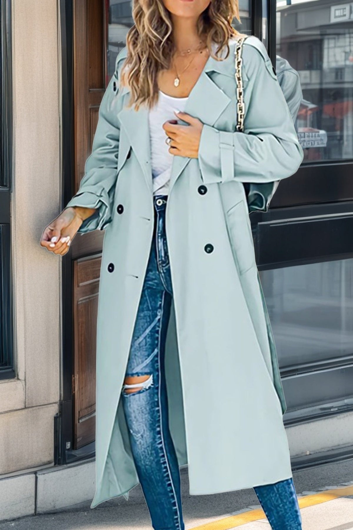 EB | Trenchcoat Relaxed Fit Doppelreiher Gürteltasche Atmungsaktive Mischung