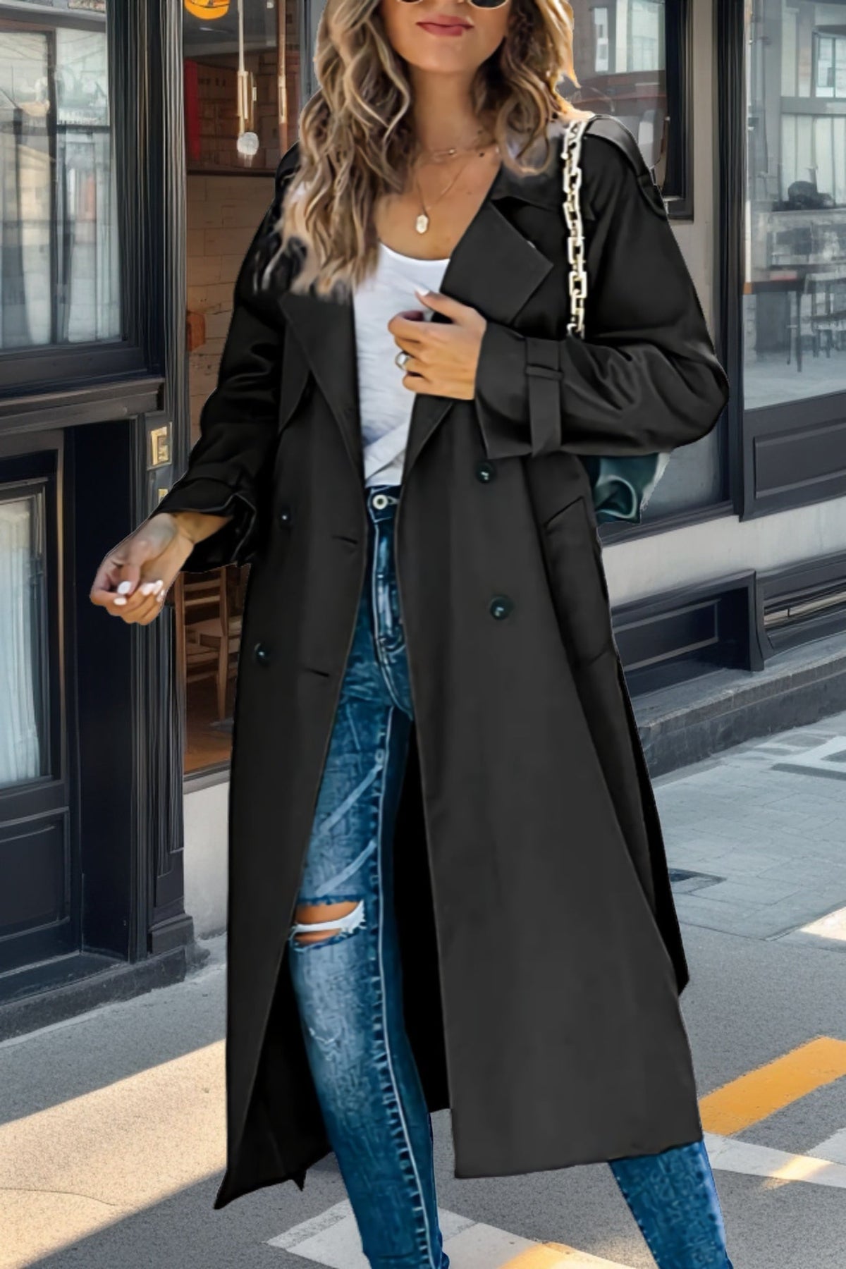 EB | Trenchcoat Relaxed Fit Doppelreiher Gürteltasche Atmungsaktive Mischung