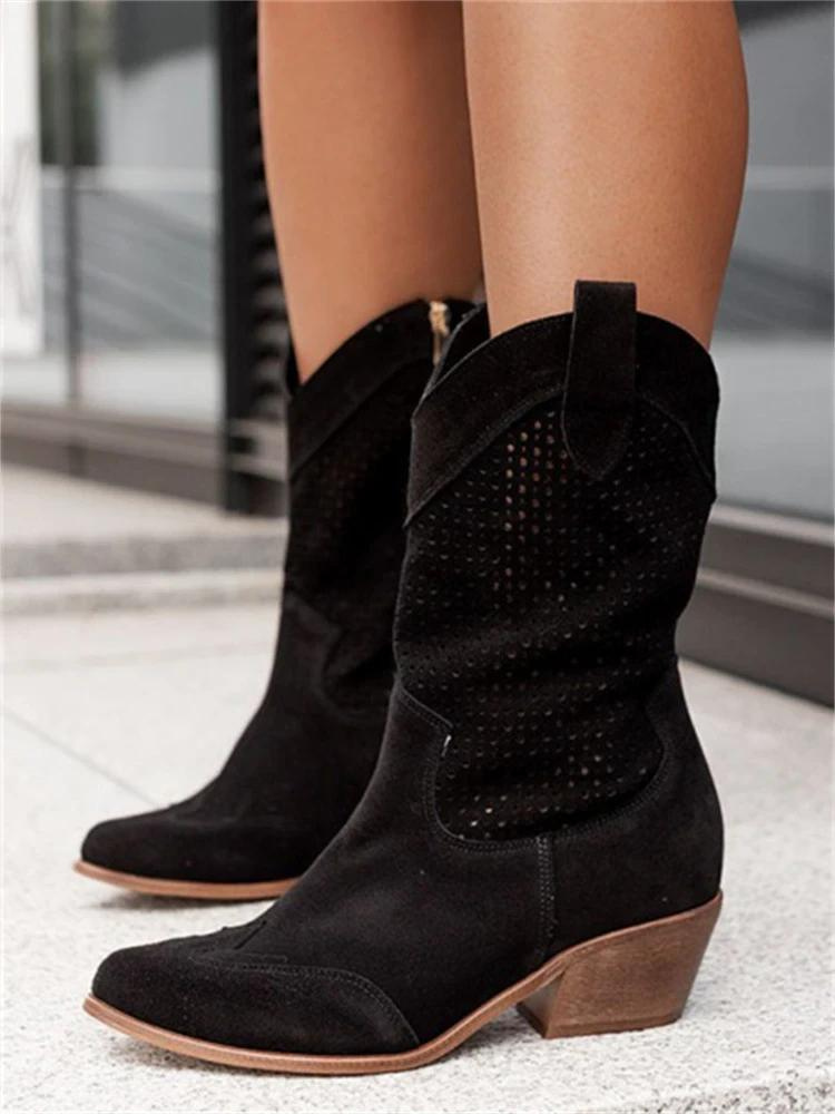 Damen Cowboy Stiefel Atmungsaktives Synthetikleder Stylisch EB