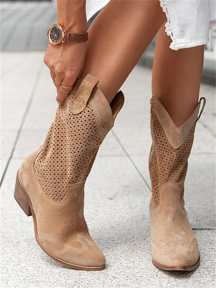 Damen Cowboy Stiefel Atmungsaktives Synthetikleder Stylisch EB