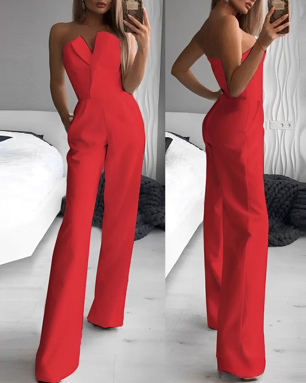 Ärmelloser Jumpsuit mit V-Ausschnitt