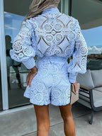 EB | Lochspitzenbluse und Shorts-Set
