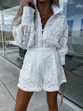 EB | Lochspitzenbluse und Shorts-Set