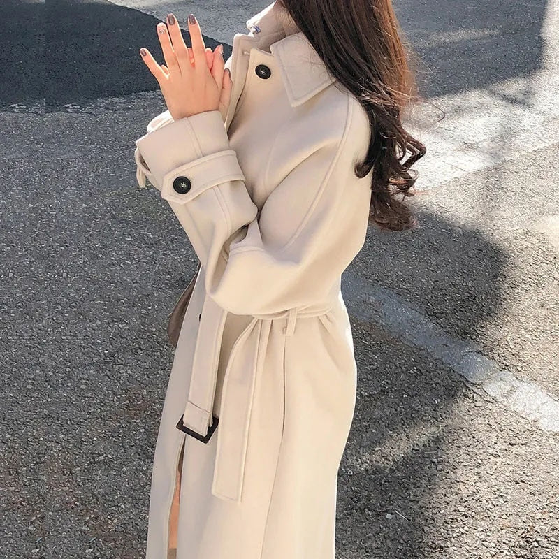 EB | Langer Gürtelt trenchcoat - Elegante Winteroberbekleidung