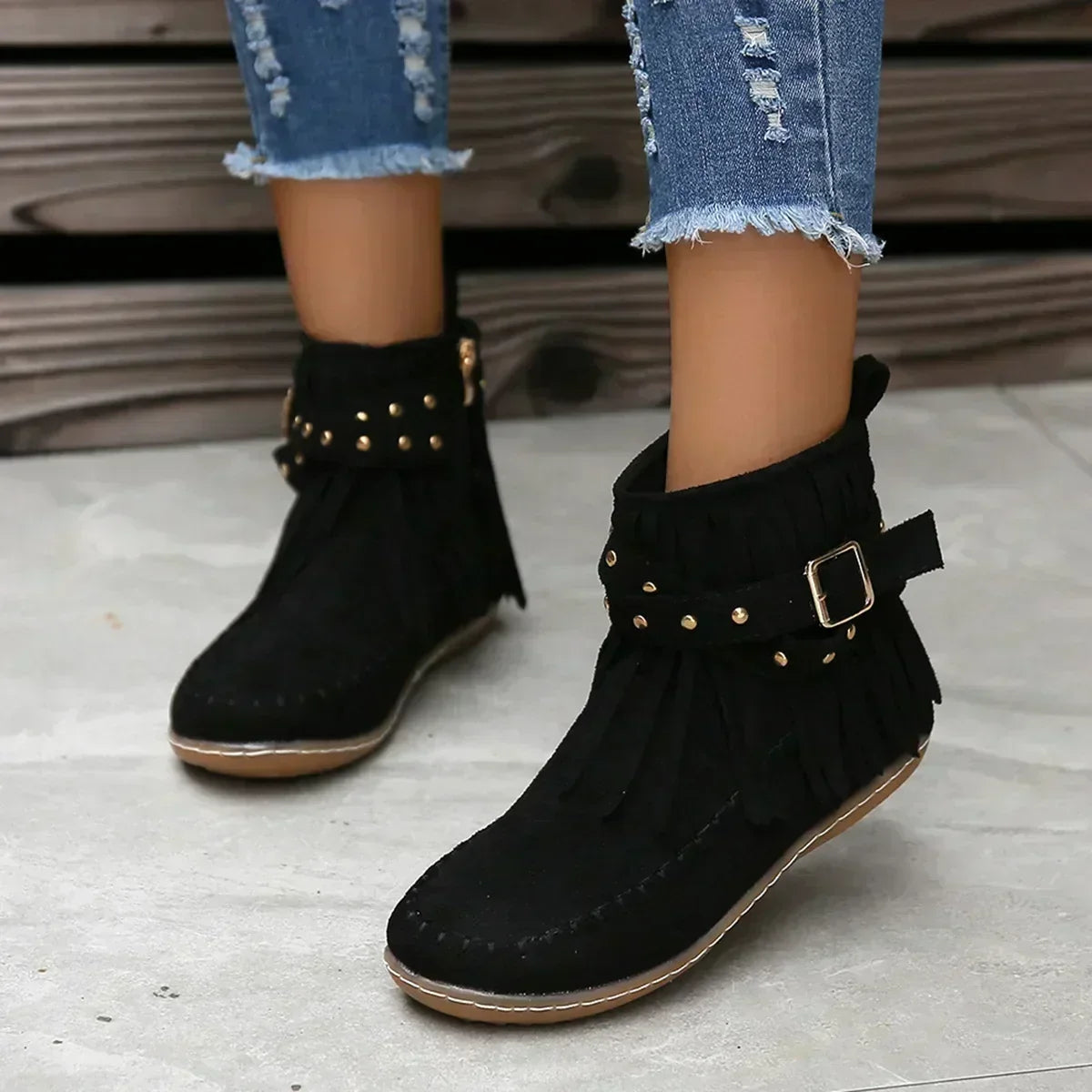 Ankle Boots Mit Fransen Und Nieten EB
