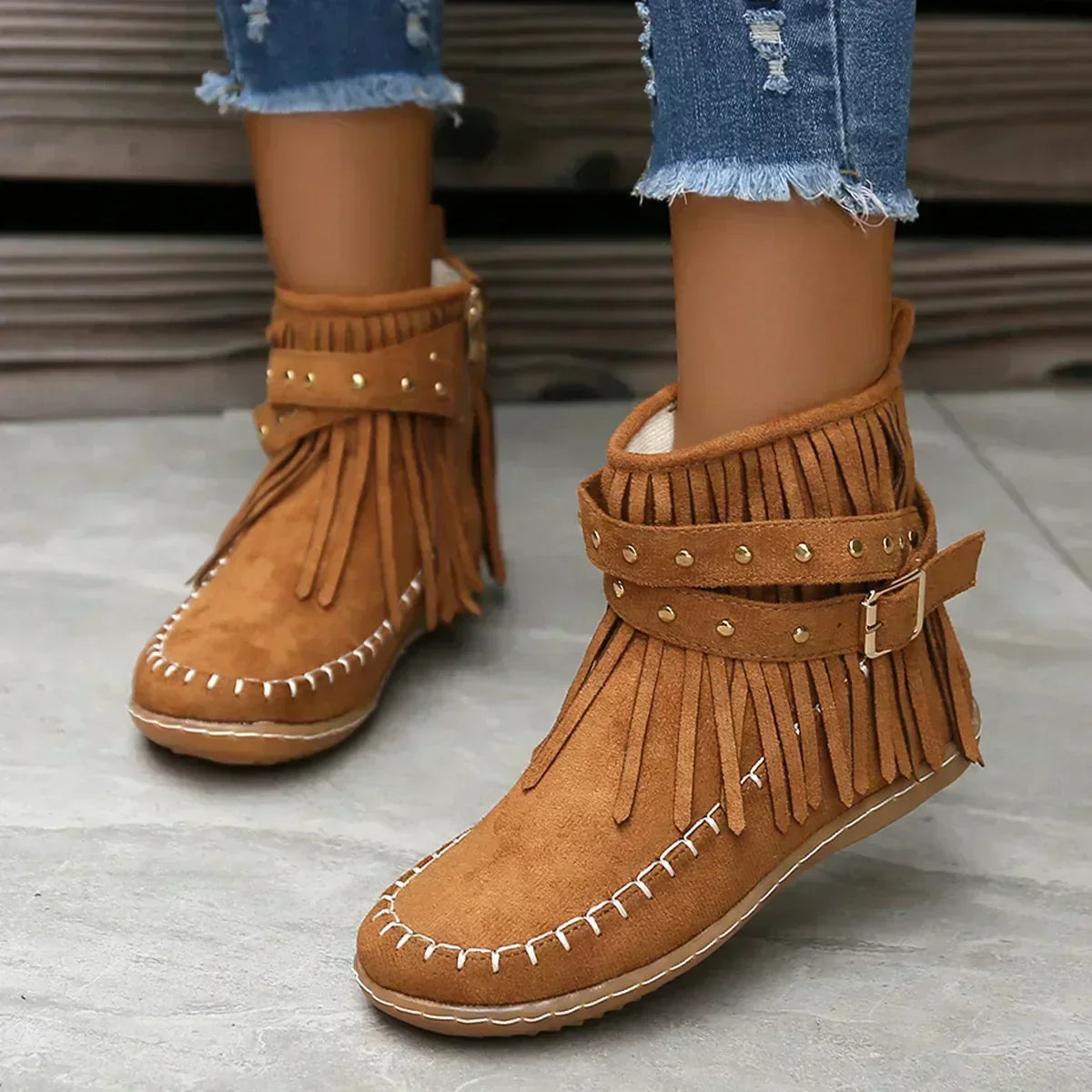 Ankle Boots Mit Fransen Und Nieten EB