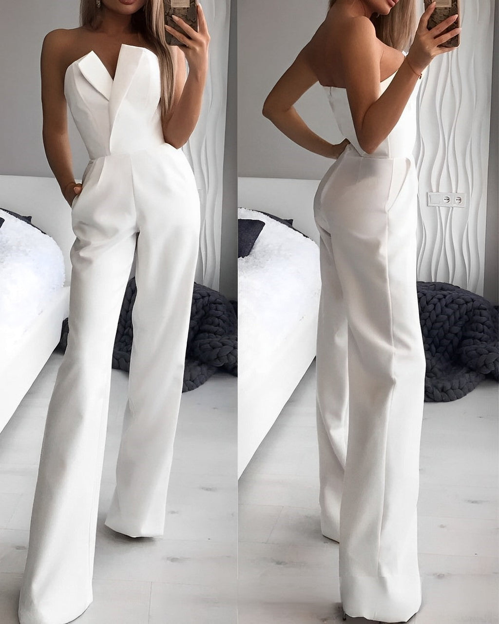 Ärmelloser Jumpsuit mit V-Ausschnitt