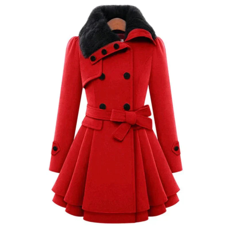 EB | Damen-Trenchcoat mit Veganem Fell und Gürtel