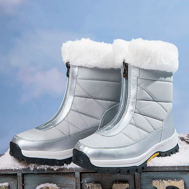 Bequeme rutschfeste Pelz-Schnürstiefel mit Reißverschluss EB