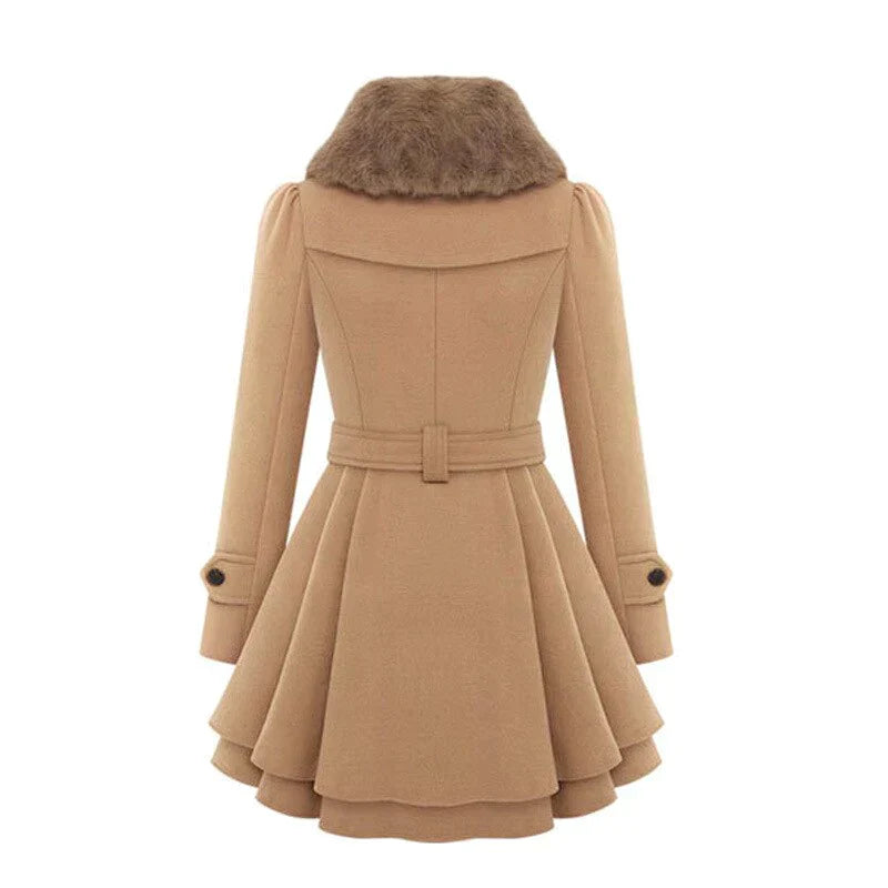 EB | Damen-Trenchcoat mit Veganem Fell und Gürtel