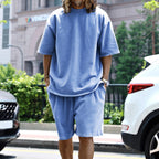 EB | Lockeres T-Shirt Shorts einfarbiges Set
