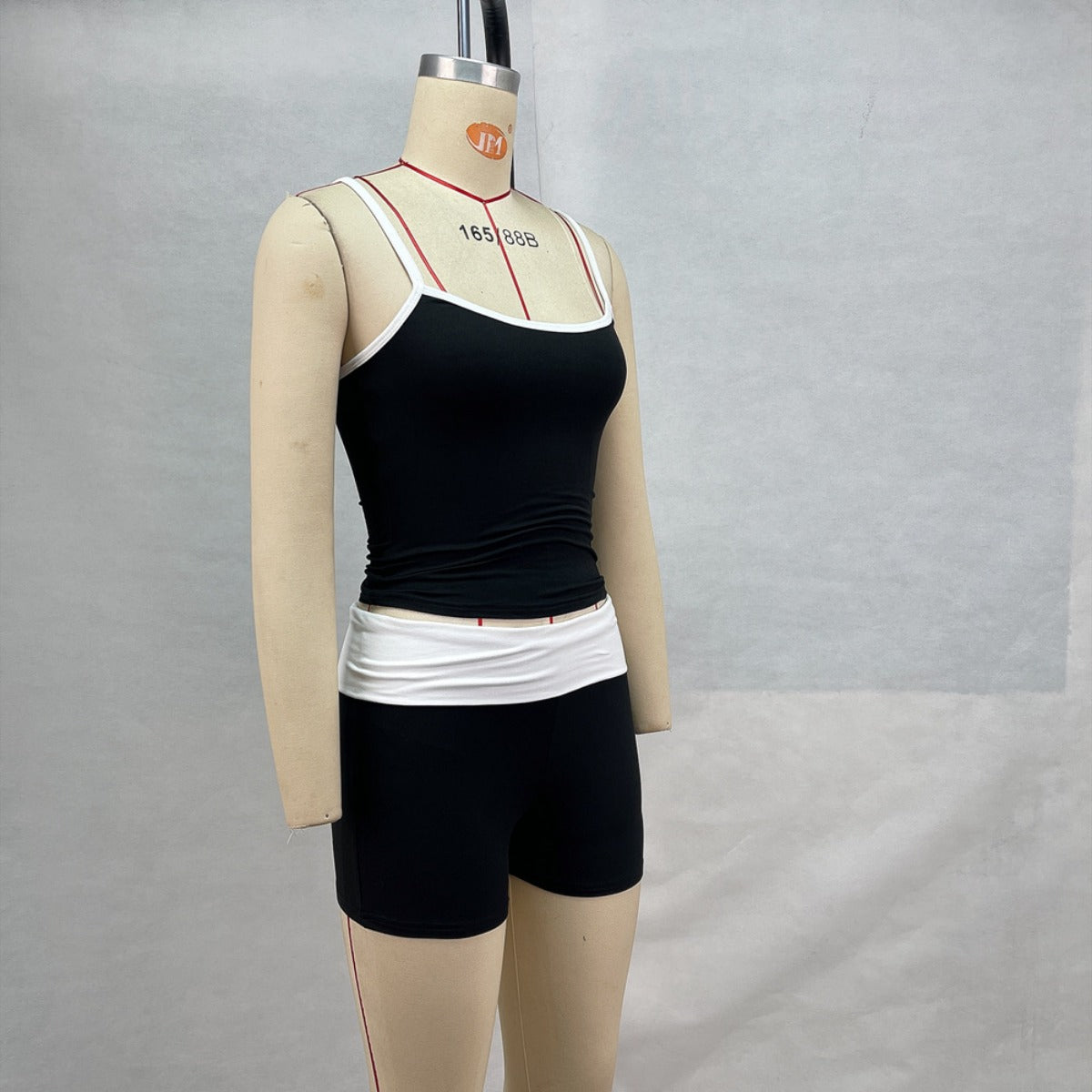 EB | Hosenträger Nabel Kontrast Top Niedrige Taille Shorts Set